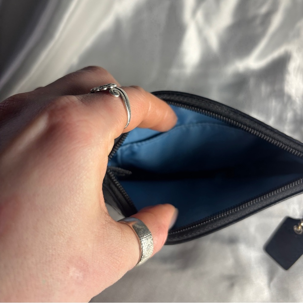 Coach Vintage Y2K Black CC Embossed Patent Leather Wristlet Blue Satin Interior - Picture 4 of 5